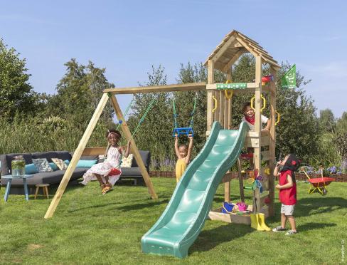 Jungle Cocoon | Wooden climbing frame with double swing